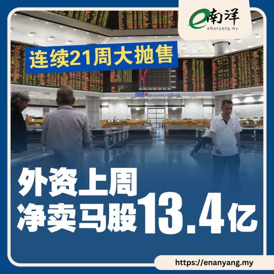 连续21周大抛售 外资上周净卖马股13.4亿