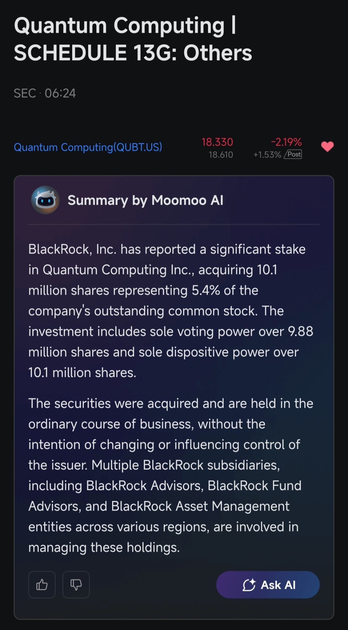 ブラックロックはQUBT株を1,010万株保有しています。 - moomooコミュニティ