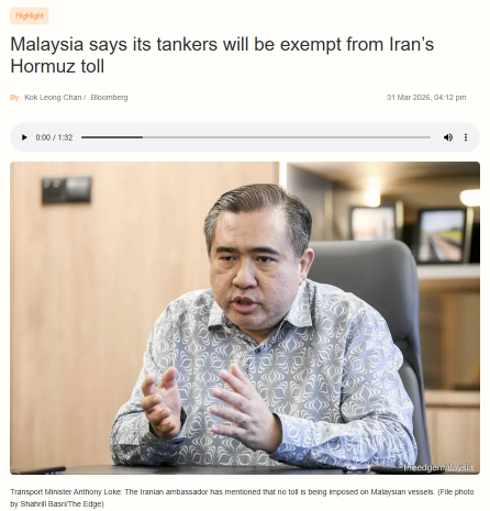 Quick update on the Malaysia x Iran Hormuz story.