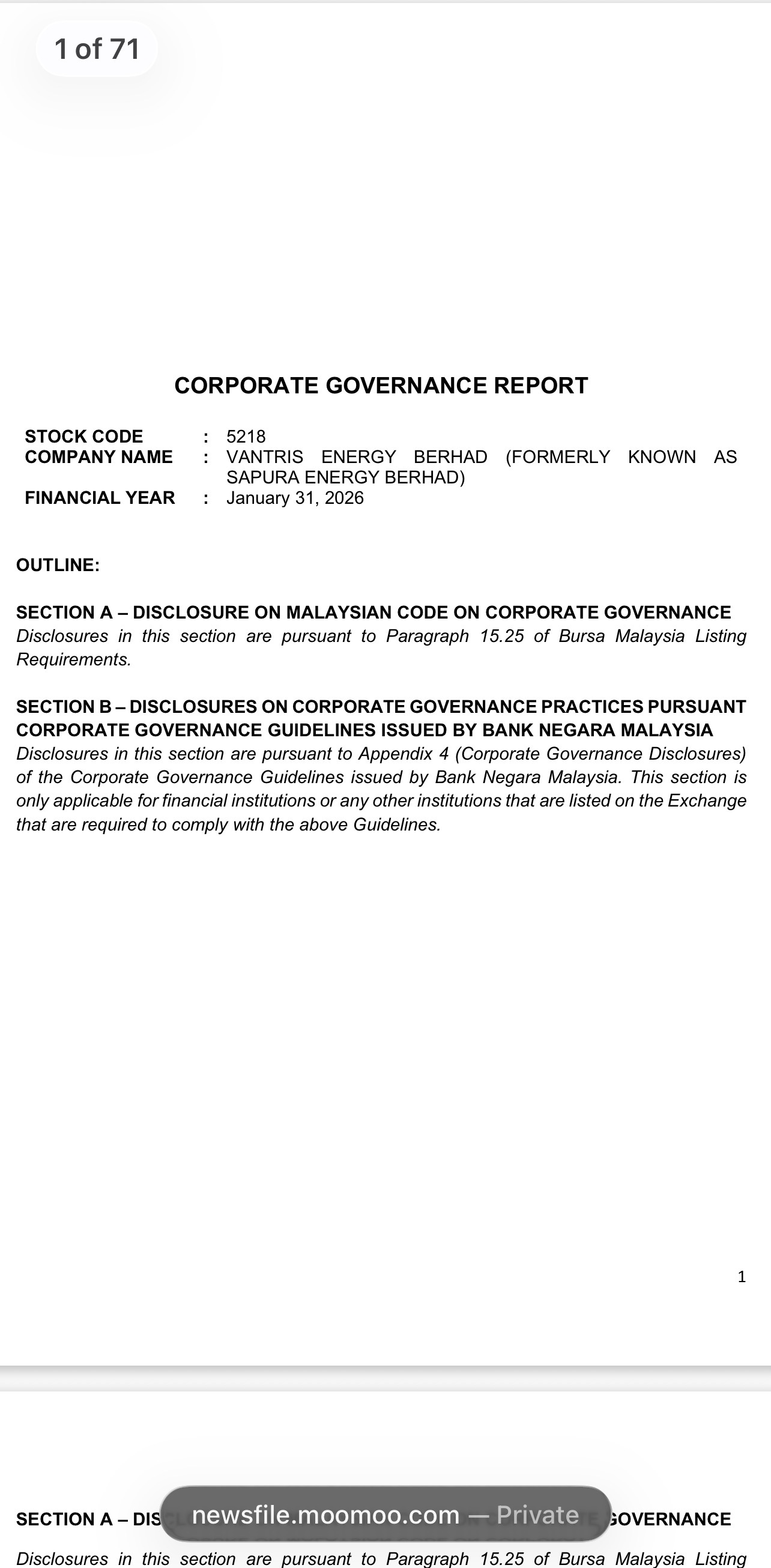 VANTRIS ENERGY RECEIVES CLEAN AUDIT OPINION