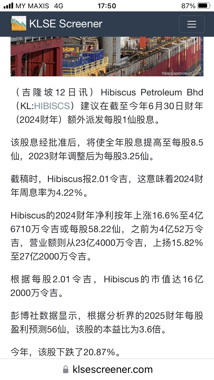 Hibiscus提高2024財年股息。