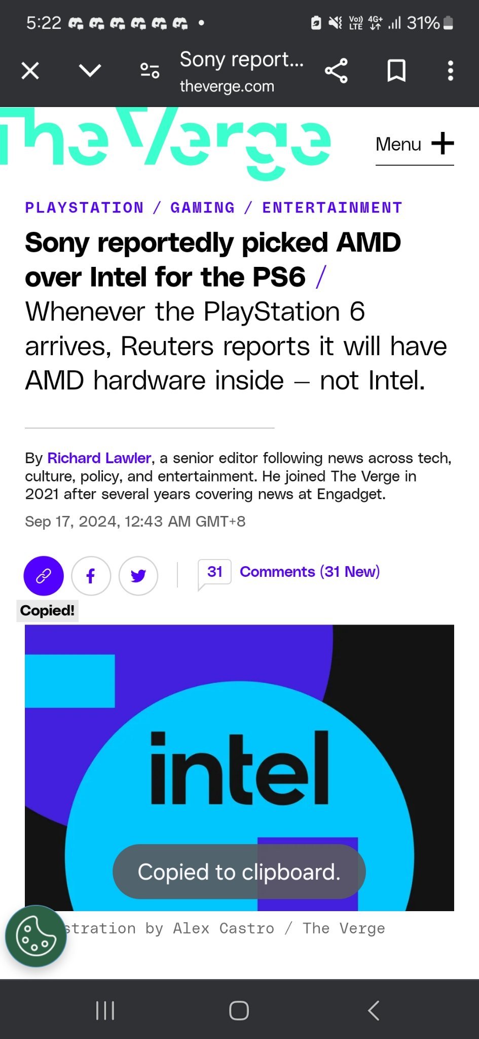 $英特爾 (INTC.US)$ https://www.theverge.com/2024/9/16/24246234/playstation-6-rumor-sony-intel-amd