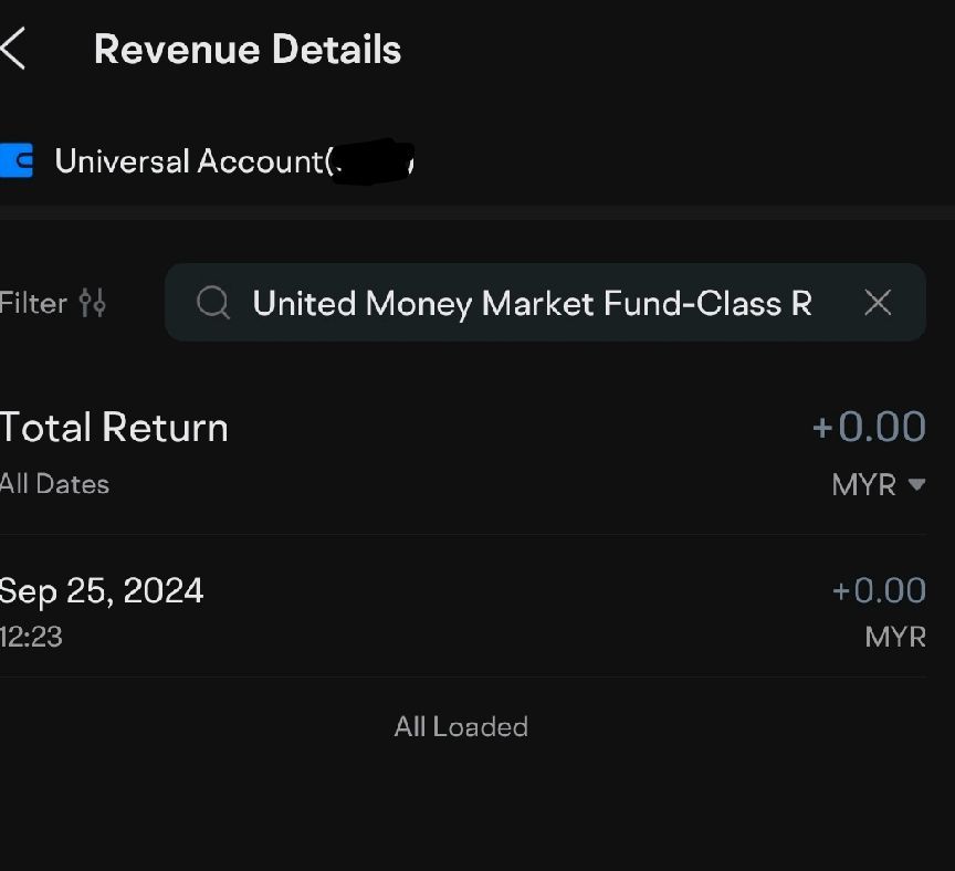 $United Money Market Fund-Class R (MYU9100AN000.MF)$ 虽然我大约一周前存了钱，为什么没有交易收益？