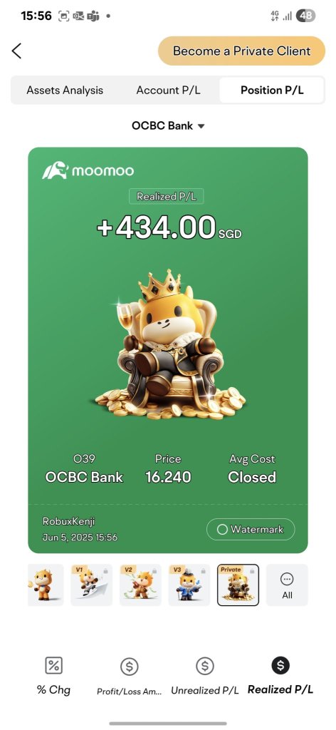 全部賣出華僑銀行，並在大華銀行中平均35.19
