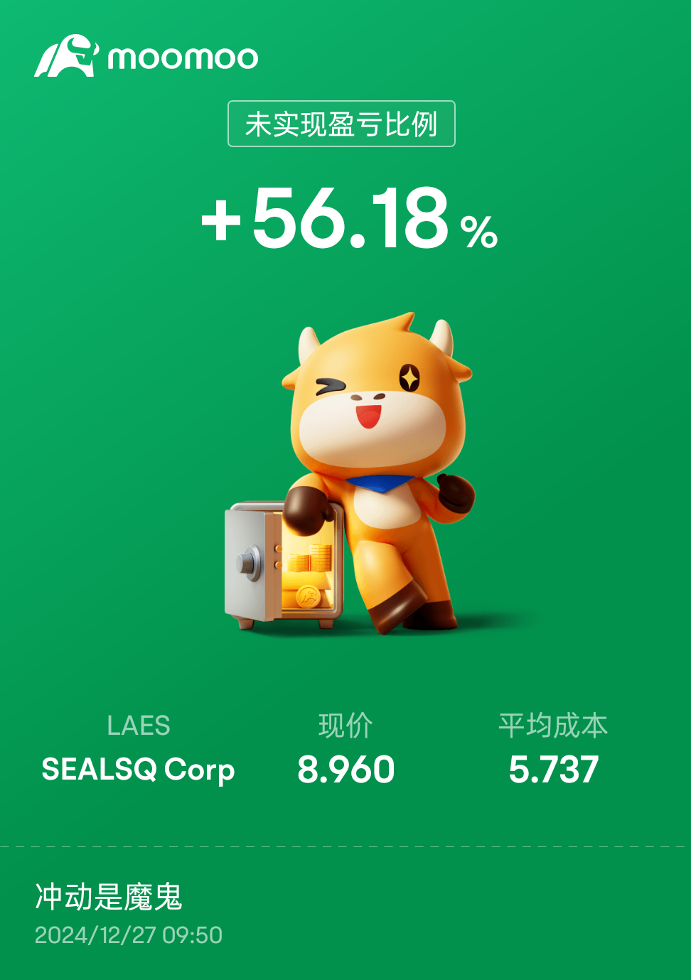 $SEALSQ Corp (LAES.US)$ 本金不多，已經全部投入