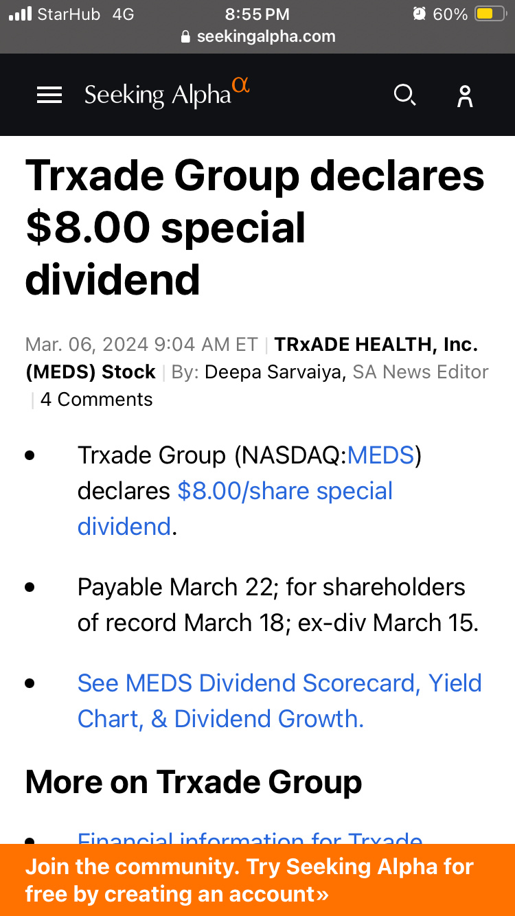 $Trxade Health (MEDS.US)$ don’t sell yet. Record date is not over yet! U will not get dividend if u sell now
