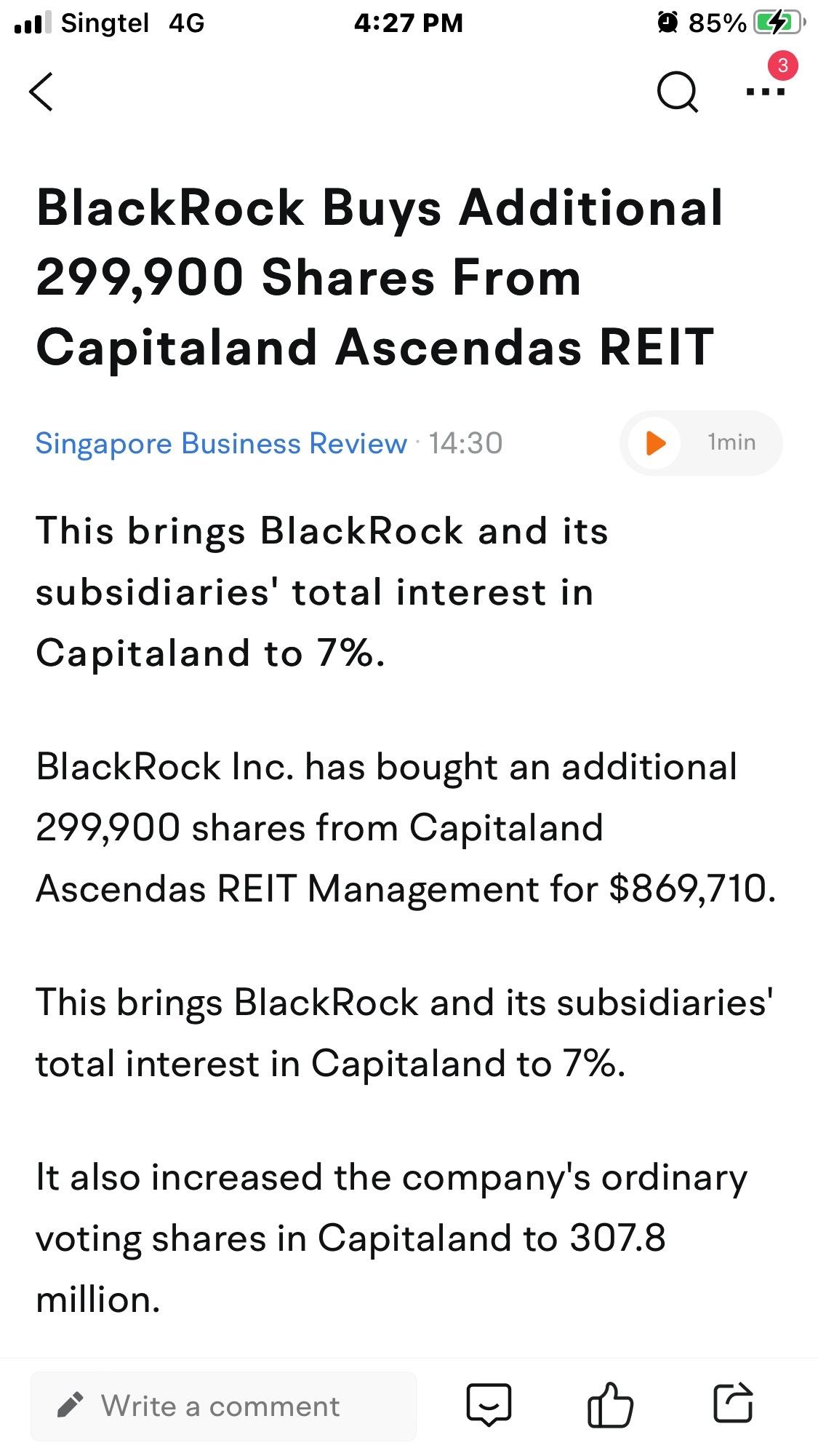 $CapLand Ascendas REIT (A17U.SG)$