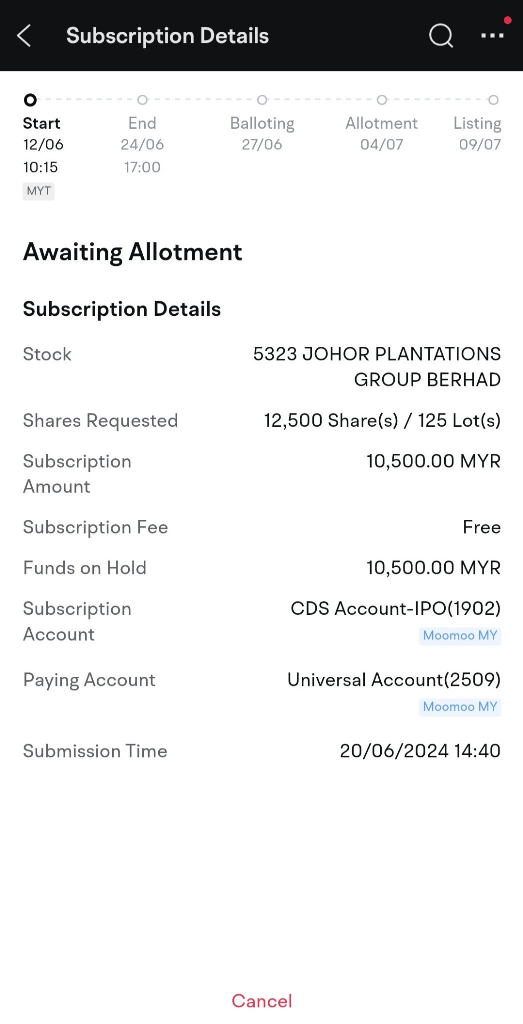 my 1st IPO submission! moomoo platform is really easy to apply and with no fee! JPG as the largest IPO of 2024, worth a try.