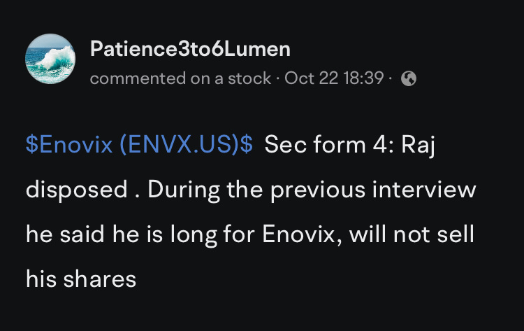 $Enovix (ENVX.US)$ Already warned earlier , this stock quite volatile, still have to wait until next year