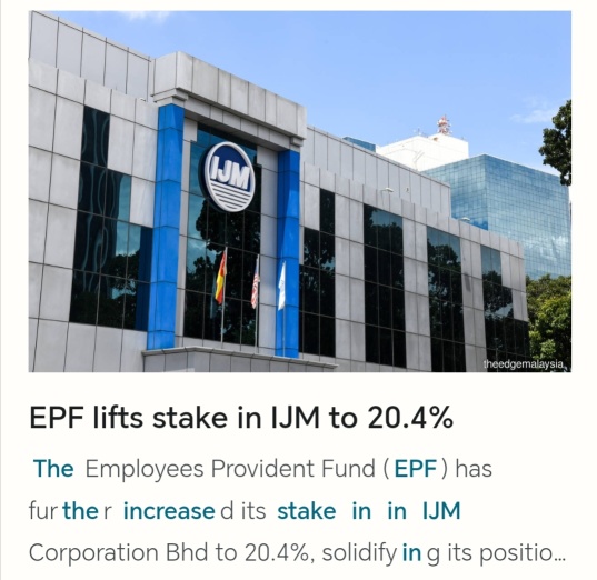從明天開始，各位.. 把IJM加入自選股。EPF已經注資