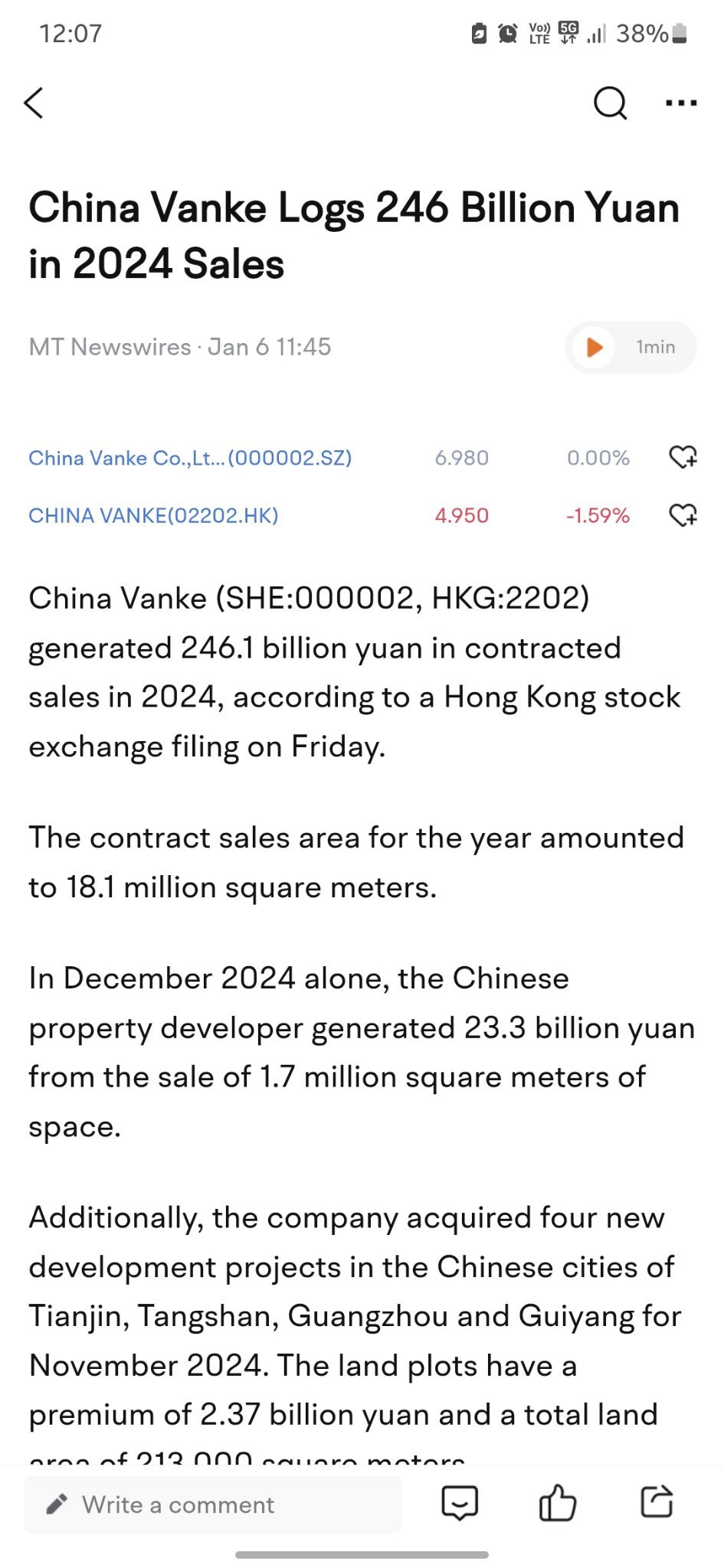 $万科企业 (02202.HK)$ 昨天发布了好消息，股价竟然下跌了！看样子是操纵？！😢