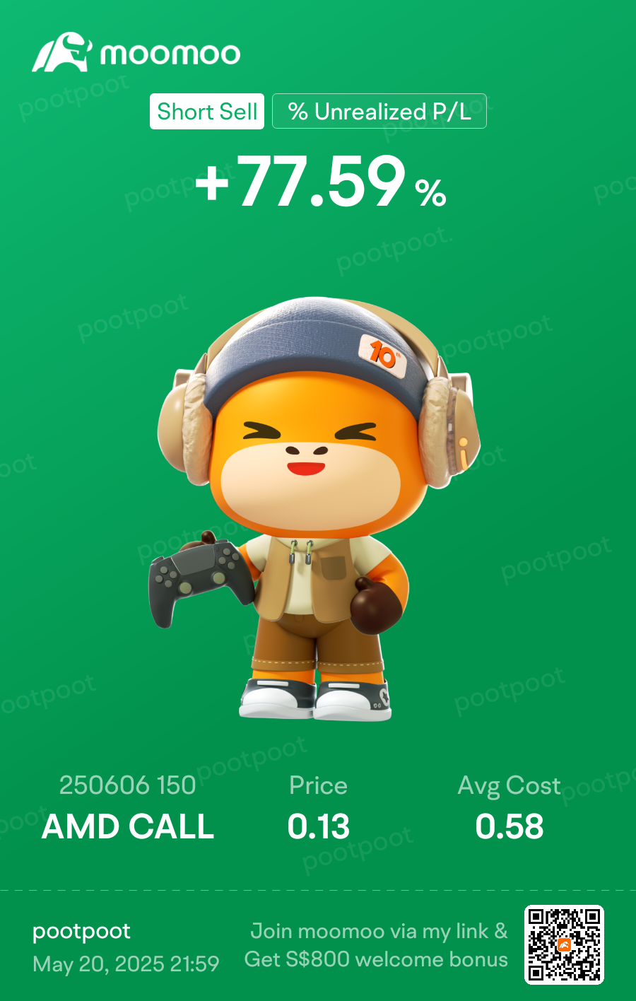 $美國超微公司 (AMD.US)$ 是的，免費的錢。在市場過熱時買的。非常確定它會毫無價值地到期。
