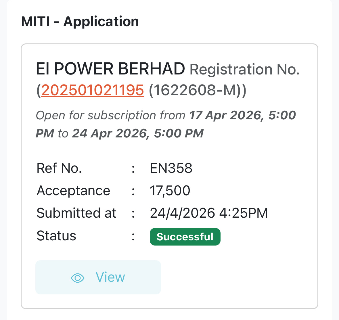 $EIPOWER (0453.MY)$ 17500夠了嗎，還是再申請多一些？如果宏觀環境和市場情緒與本月類似，我認爲這次IPO應該會表現不錯。