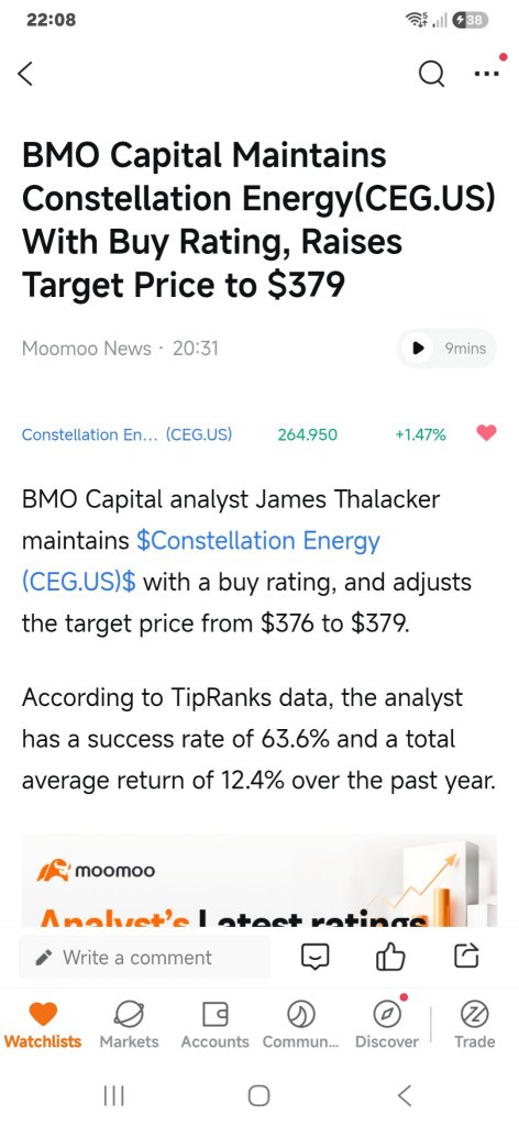 BMO资本市场将目标价上调至379美元
