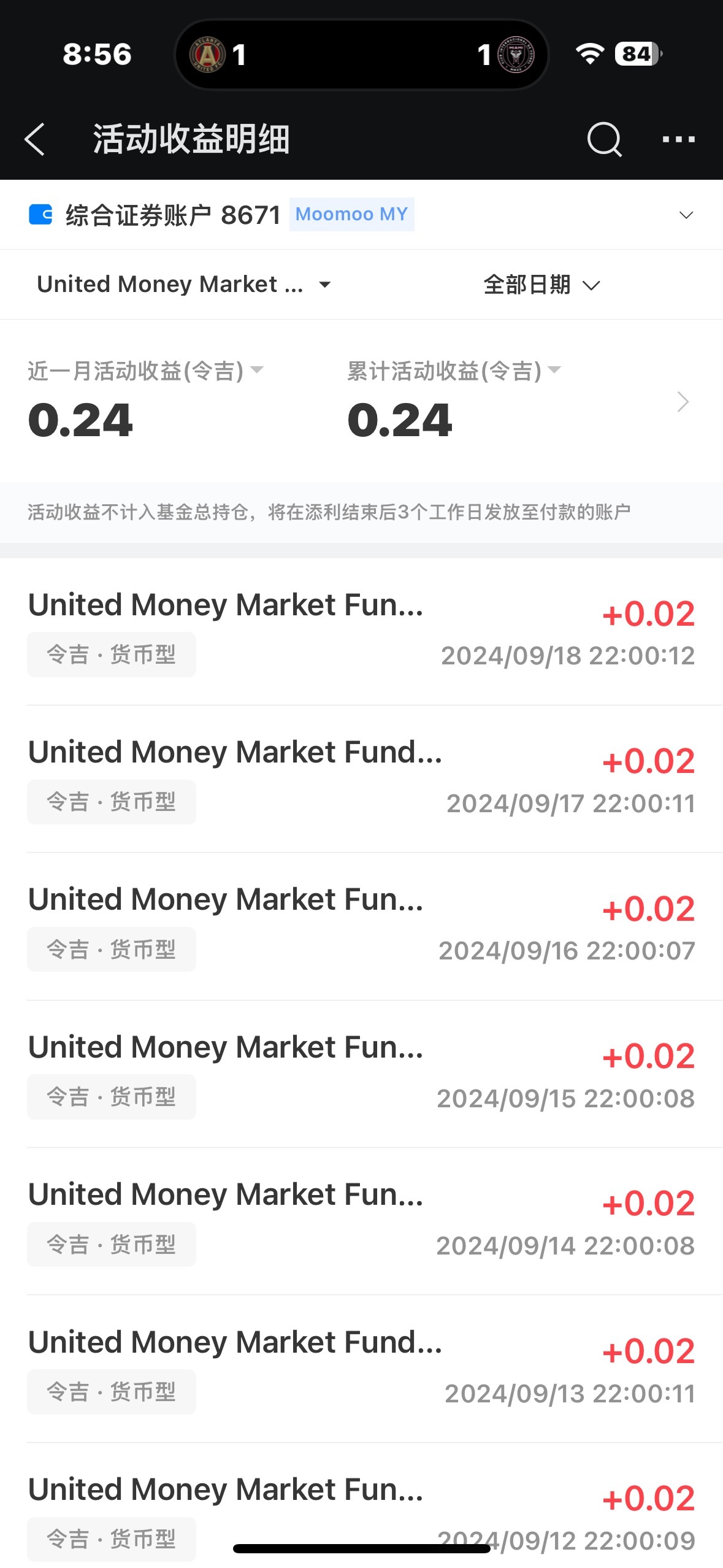 $United Money Market Fund (MYU9100AN000.MF)$ まだまだ言える休暇で、毎日報酬があります。ただし、休暇が発行されない場合があります。昨日は一日中過ごしました。