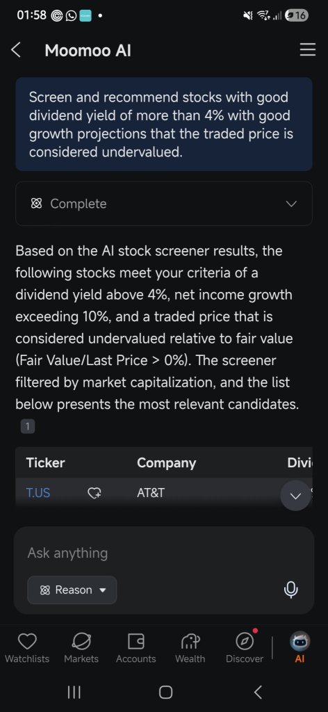 moomoo AI works wonderfully as a stock screener