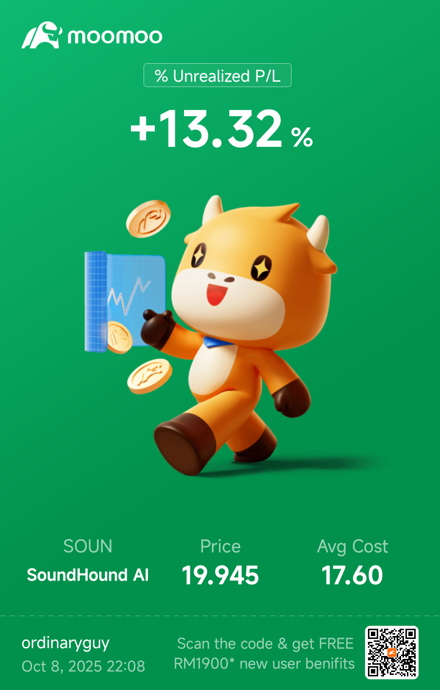 $SoundHound AI (SOUN.US)$ The position was established yesterday, and the short-term target is set at 23 for now.