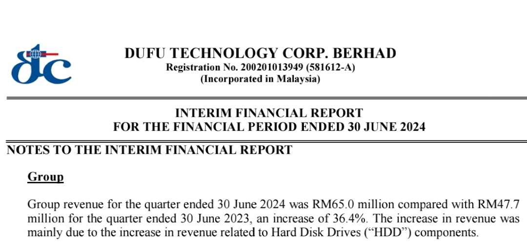 $JCY (5161.MY)$ DufuはHDDの需要増加を言及し、JCYの8月四半期の結果は良好であるはずです。