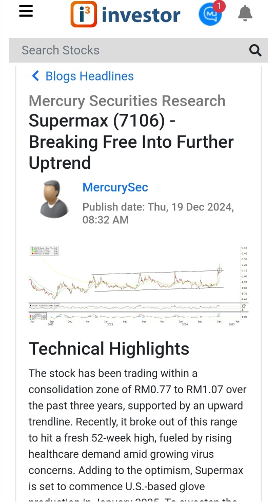 Mercury Securities give TP 1.30-1.50 for Supermax