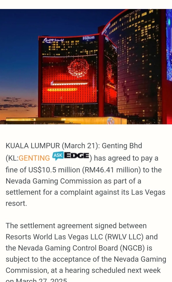 Genting agrees to RM46m fine as part of settlement for complaint against Las Vegas resort