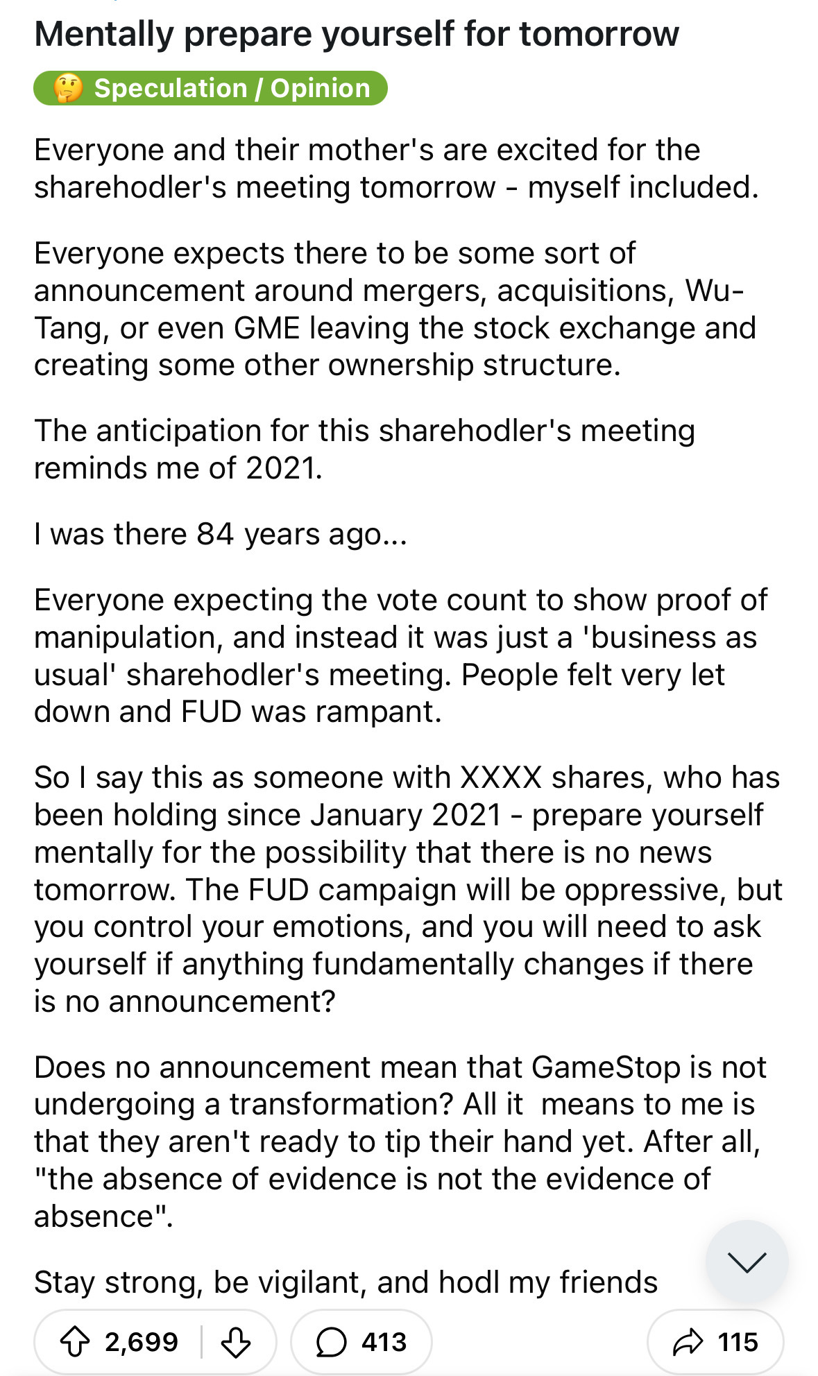 Don’t expect anything from shareholder meeting later