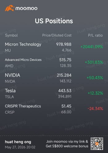 我的内存股投资策略就是买入并持有美光（MU）和AMD