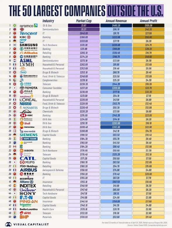 美國以外的50家最大公司