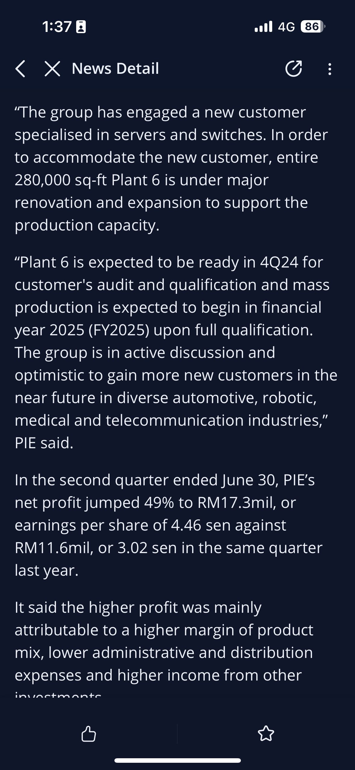 P.I.E. Industrial's 2Q24 net profit jumps 49%