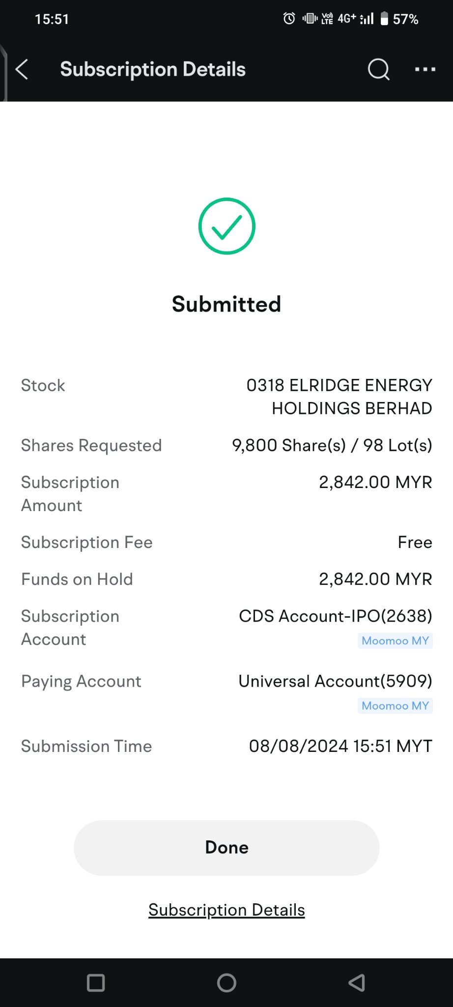 $ELRIDGE (0318.MY)$ applied all available ipo at moomoo since moomoo launch ipo application, but I never successful before, including the latest one from $EPB (...