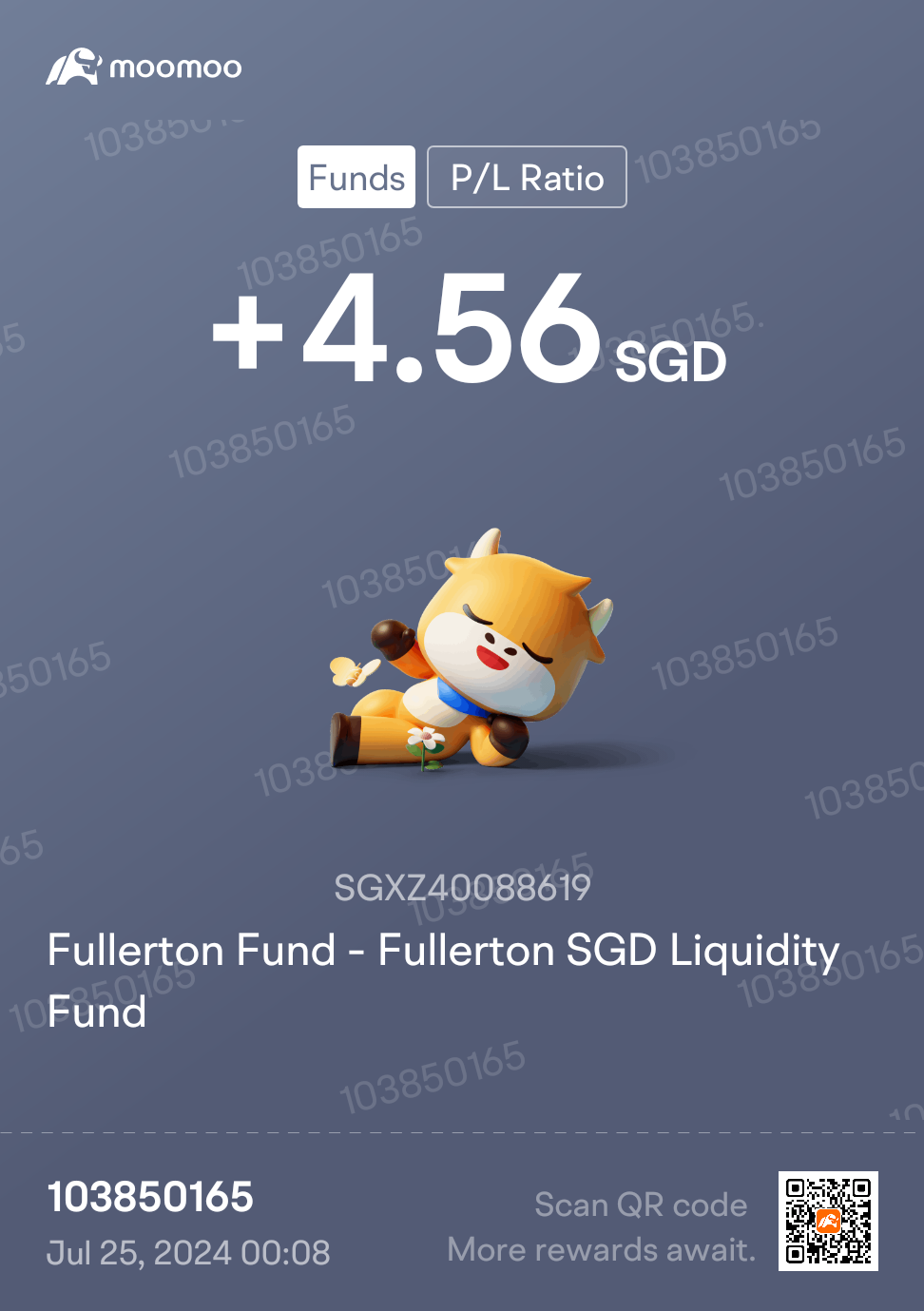 $Fullerton Fund - Fullerton SGD Liquidity Fund (SGXZ40088619.MF)$ so far so good 😊, best place to park my money here to earn high interest as a student that do...