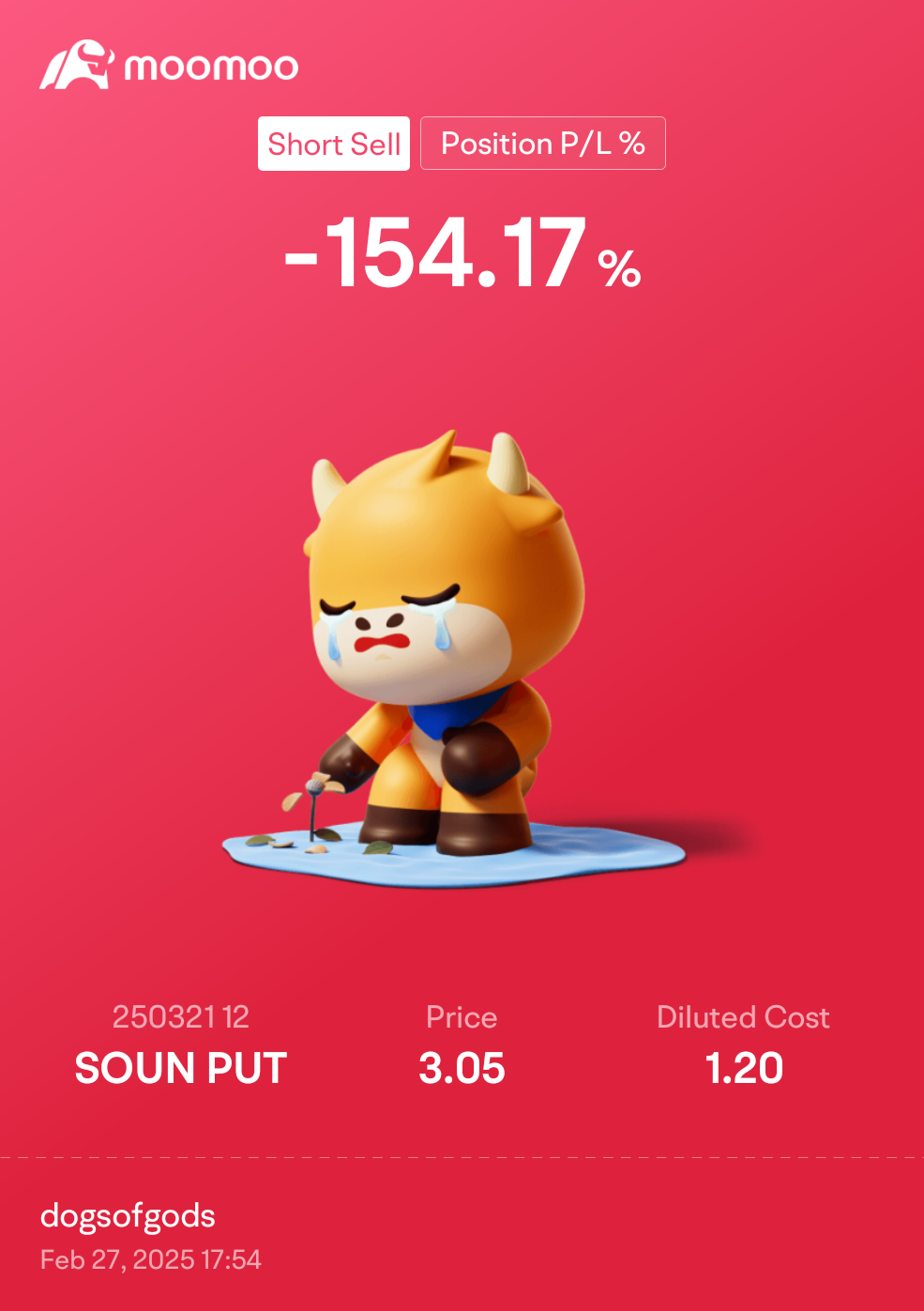 $SoundHound AI (SOUN.US)$ 天啊,我的-$185 開空 看跌 12 還有希望嗎???