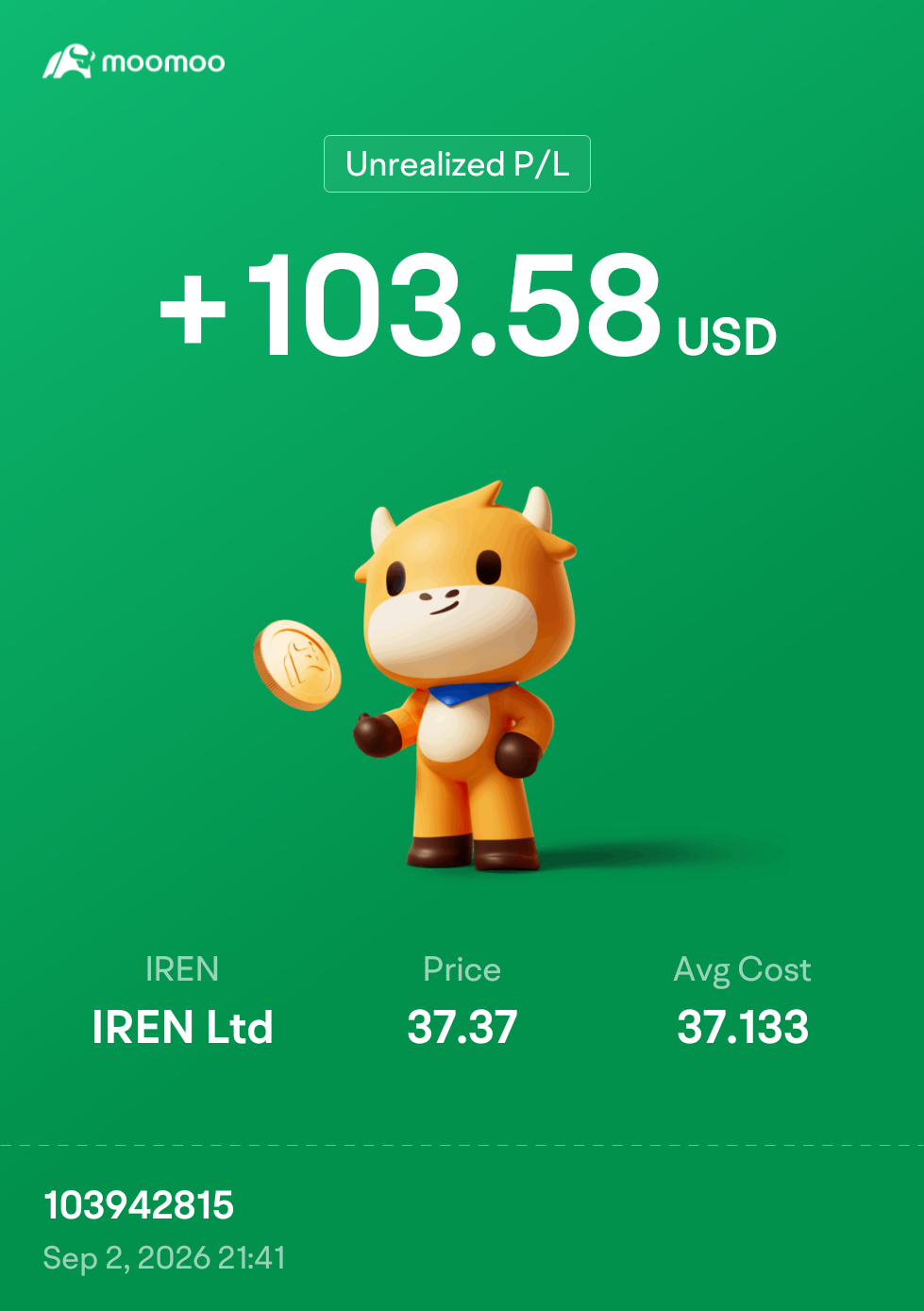 $IREN Ltd (IREN.US)$ Finally, i crossed breakeven...