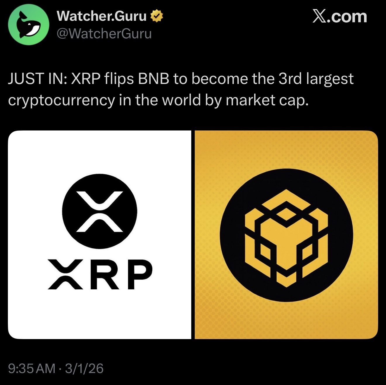 XRPがBNBを抜き、時価総額で世界第3位の暗号通貨となりました。 - moomooコミュニティ