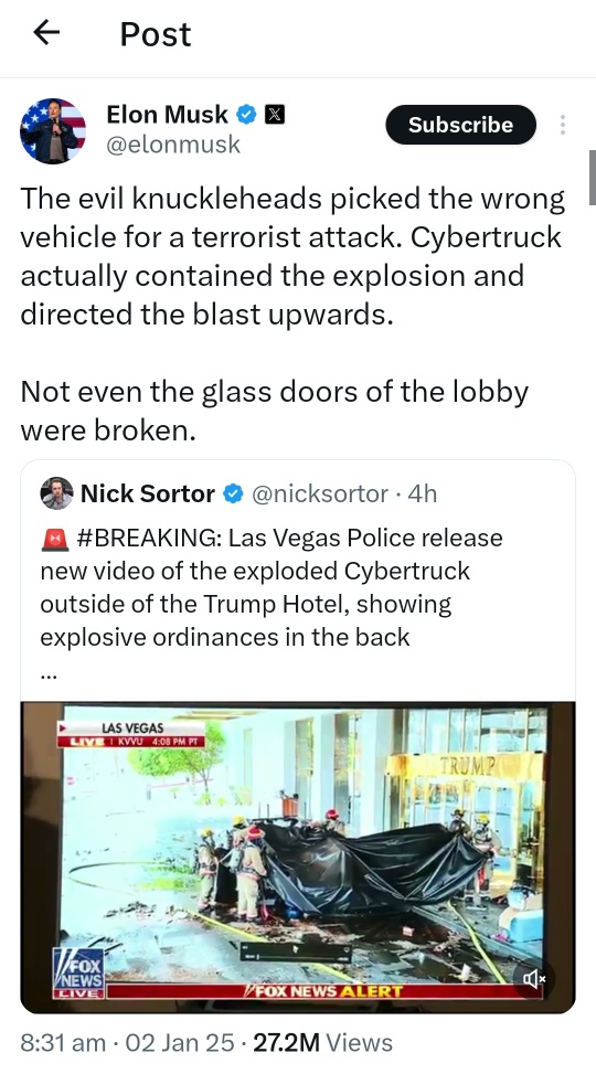 Tesla Cybertruck Exploded Infront of Trump Hotel😨 Here's How Elon Musk Reacts😏