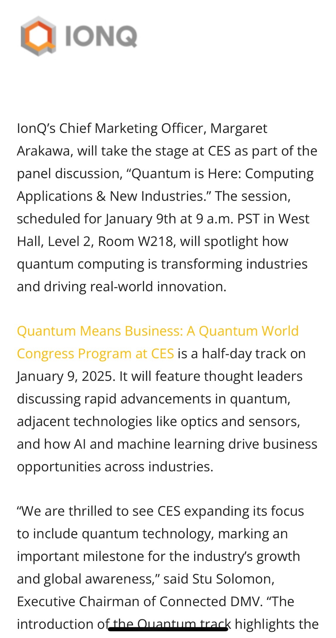 IonQ to Participate in CES 2025, Joining the Event’s First-Ever Quantum Track