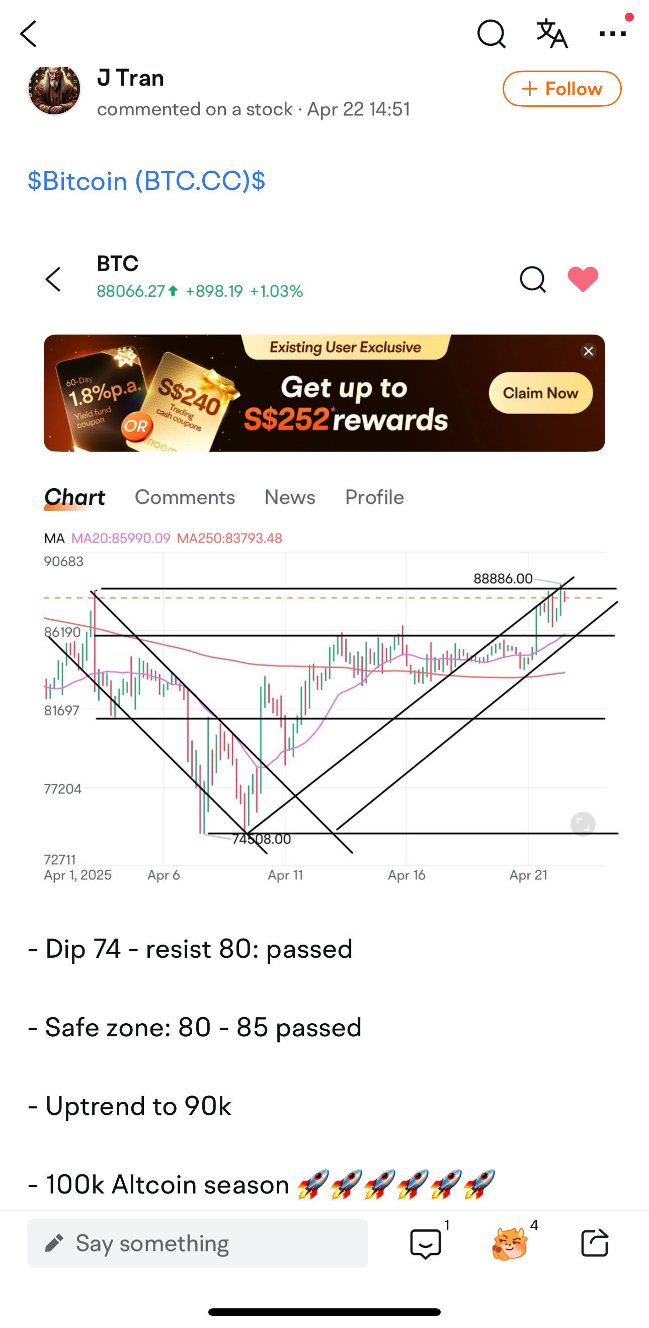 ビットコイン (BTC.CC)$ どれだけの回数「買い」の dip を叫んでも、7.4万の時に買わないのか。 上昇トレ... -  moomooコミュニティ