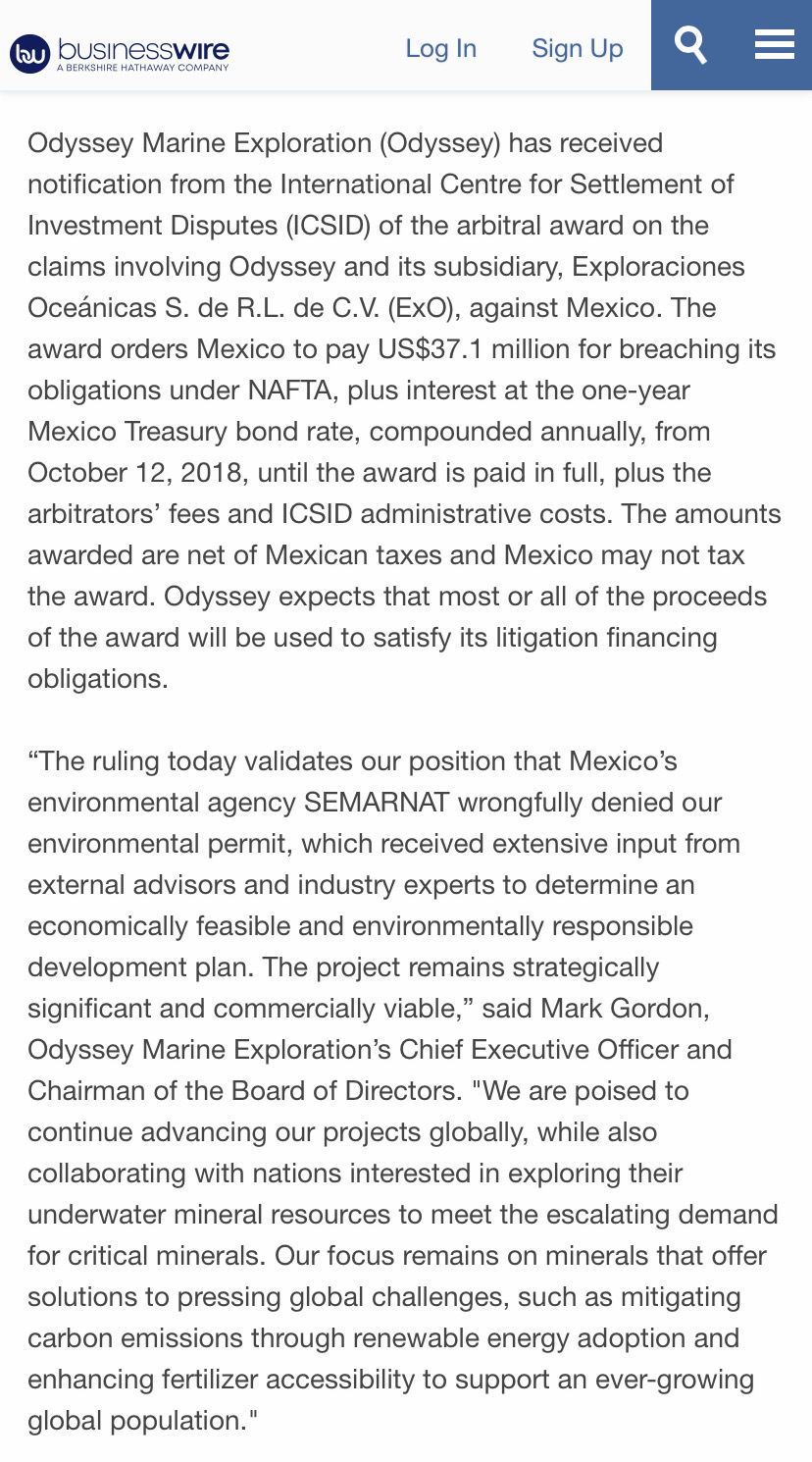 $Odyssey Marine Exploration (OMEX.US)$ one of the reason why this stock still have the potential to rise