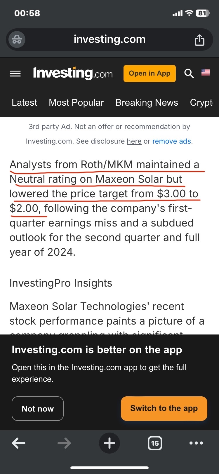 $Maxeon Solar Technologies (MAXN.US)$