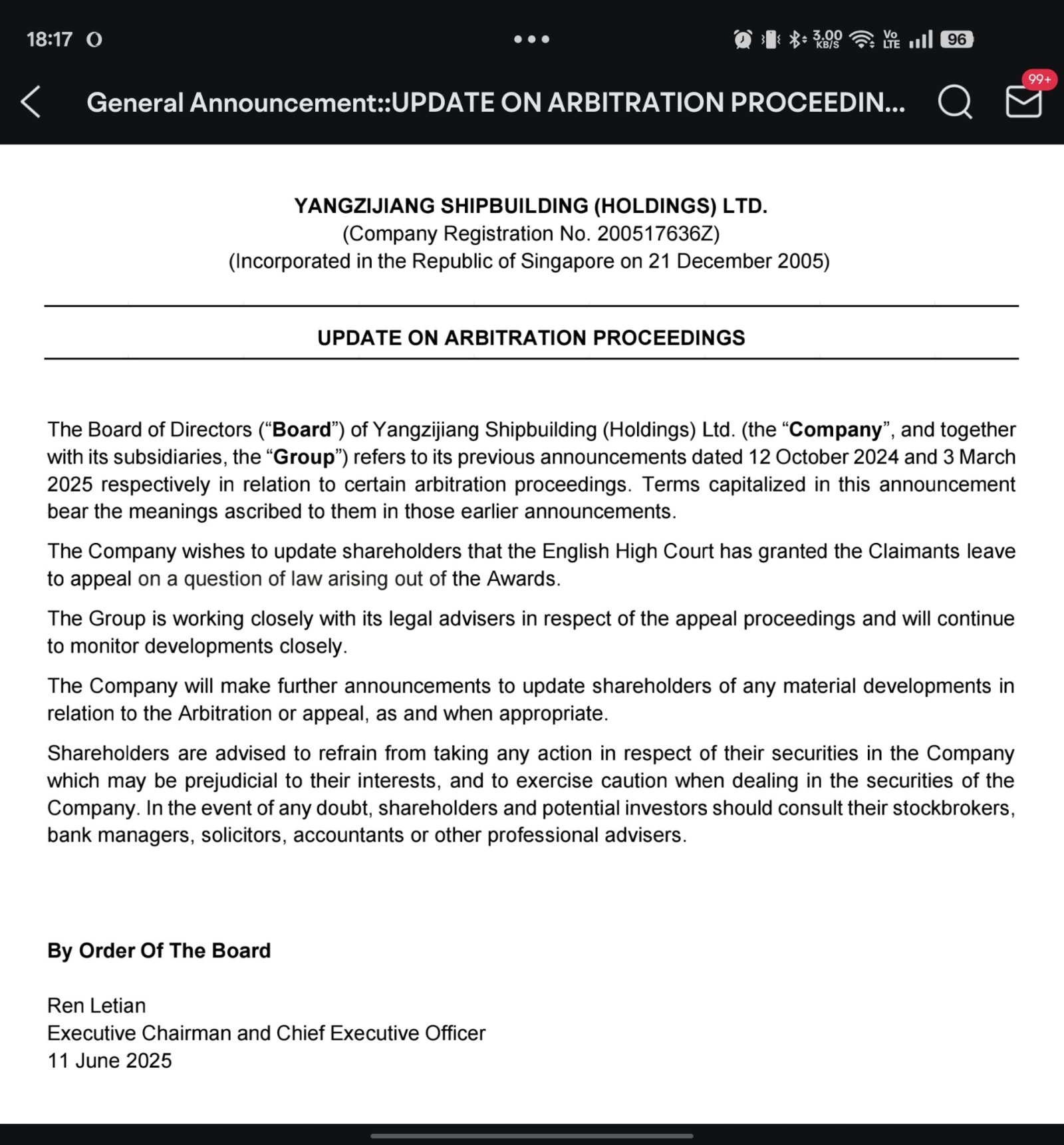 $YZJ Shipbldg SGD (BS6.SG)$ Looks like people are trying to manipulate the price down using this piece of news again. The last time it happens, the price drops ...