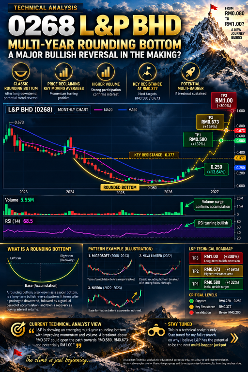 L&P BHD (0268): กราฟ Rounding Bottom ในรอบหลายปี ว่าที่หุ้นหลายเด้งตัวต่อไป?