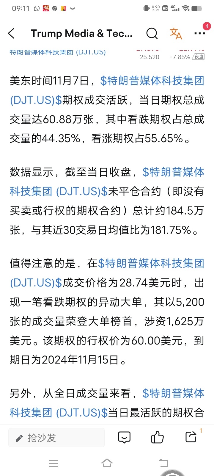 $トランプ・メディア・アンド・テクノロジー・グループ (DJT.US)$ 友達に説明してもらったら、プットオプションの約定価格は28.74で、行使価格は60です。 28.74-60がコールではなく、なぜプットなのか？