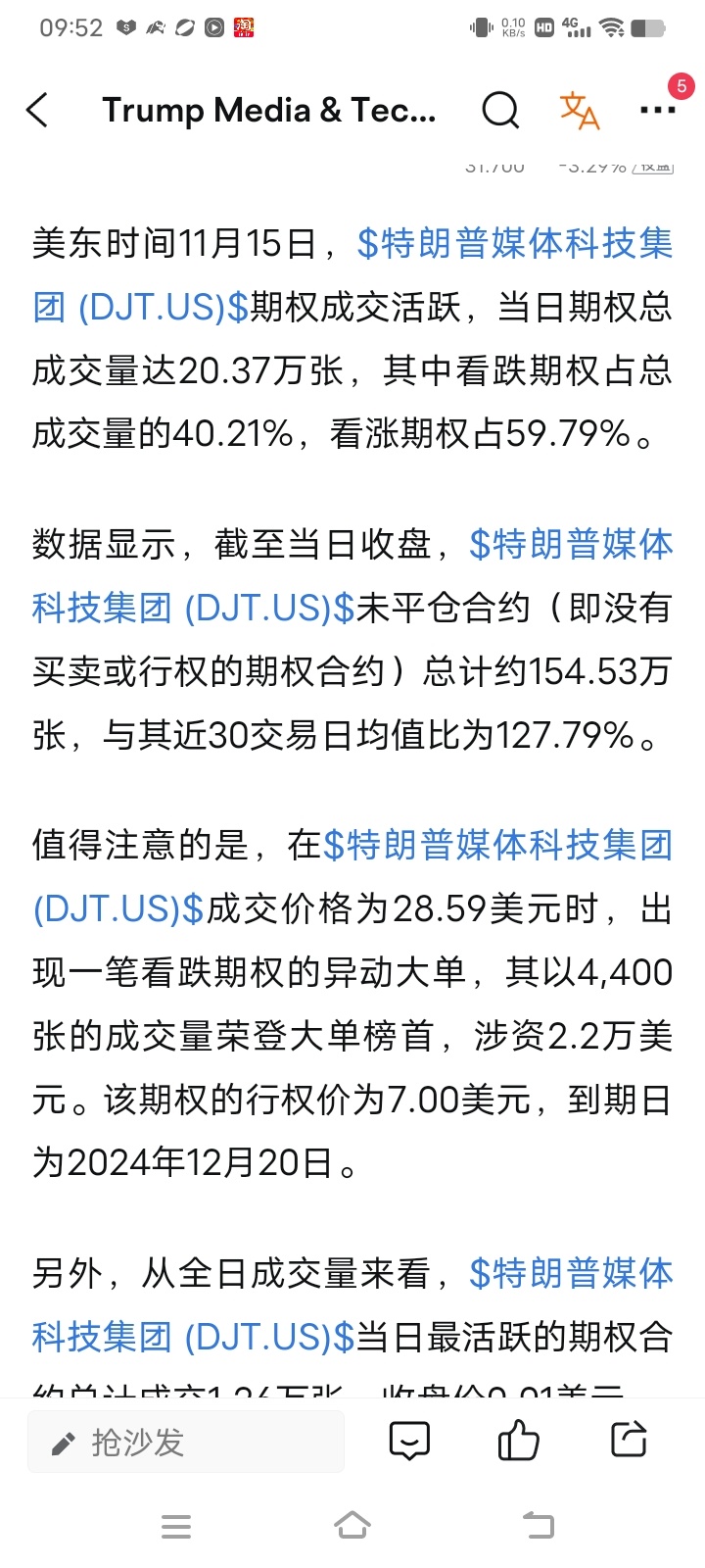 $特朗普媒體科技集團 (DJT.US)$ 這個競敢7元，不知怎麼看走勢的。