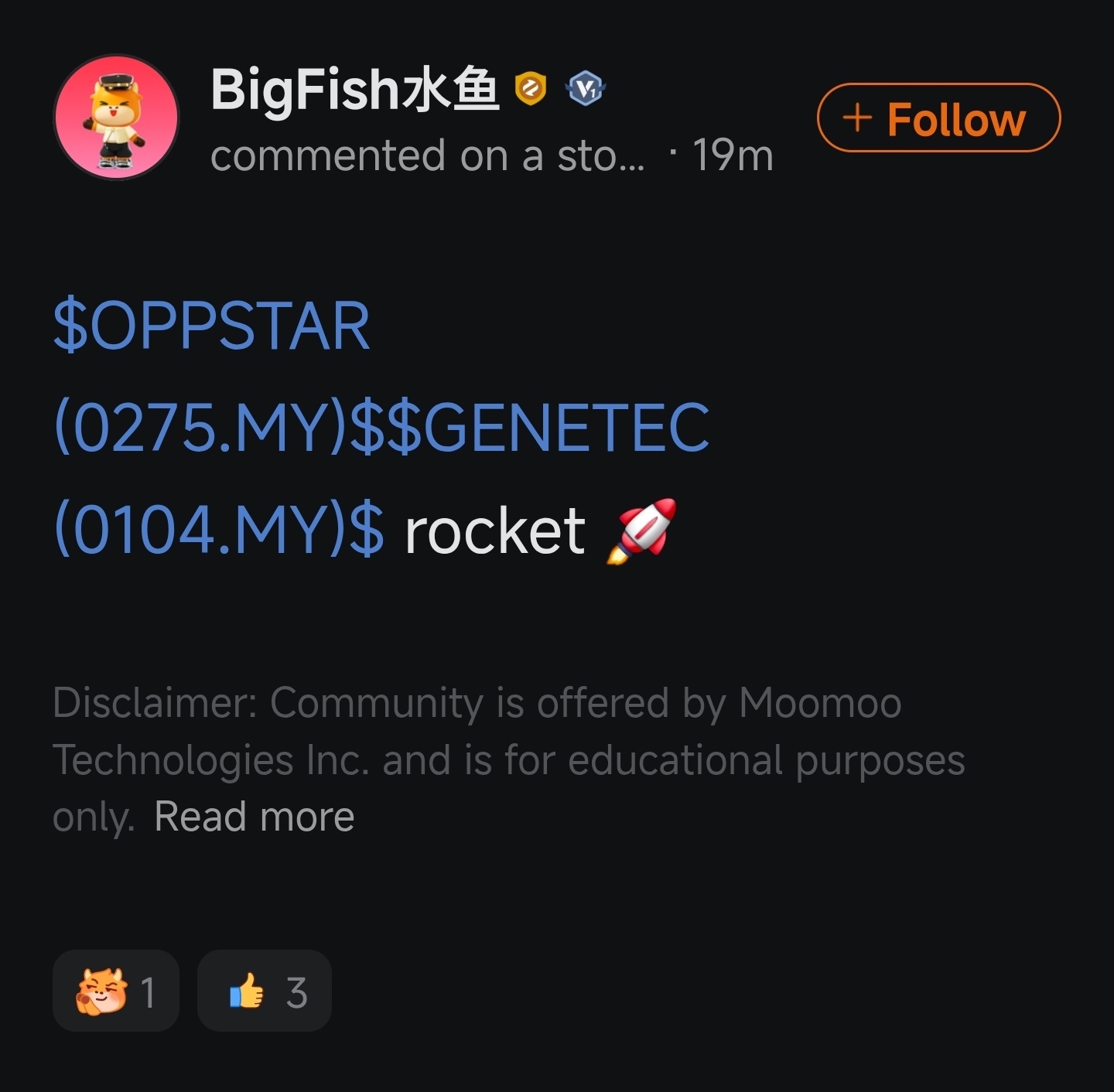$GENETEC (0104.MY)$ 感謝這位moomoo用戶之前提到這個股票代碼 😄 今天成功做了一筆不錯的短線交易，非常感謝！