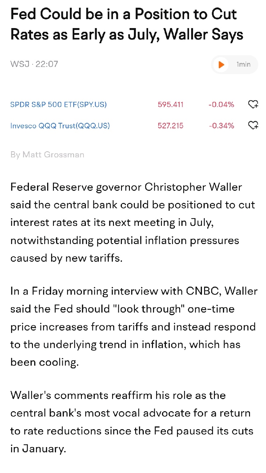 $XAU/USD (XAUUSD.CFD)$   [Share Link: Fed Could be in a Position to Cut Rates as Early as July, Waller Says - moomoo]