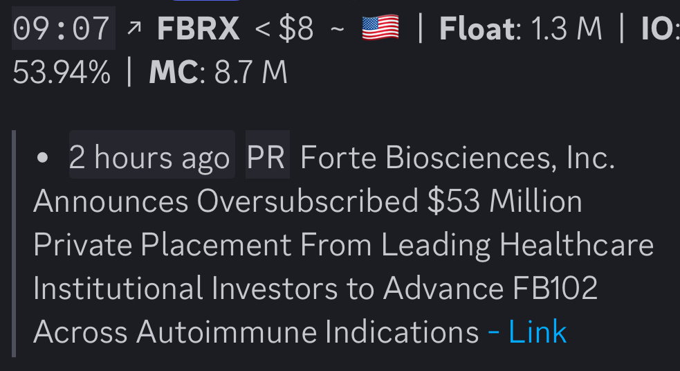 $Forte Biosciences (FBRX.US)$ 我提前得到了資訊一小時，並在市場開盤前30分鐘買進[呲牙]