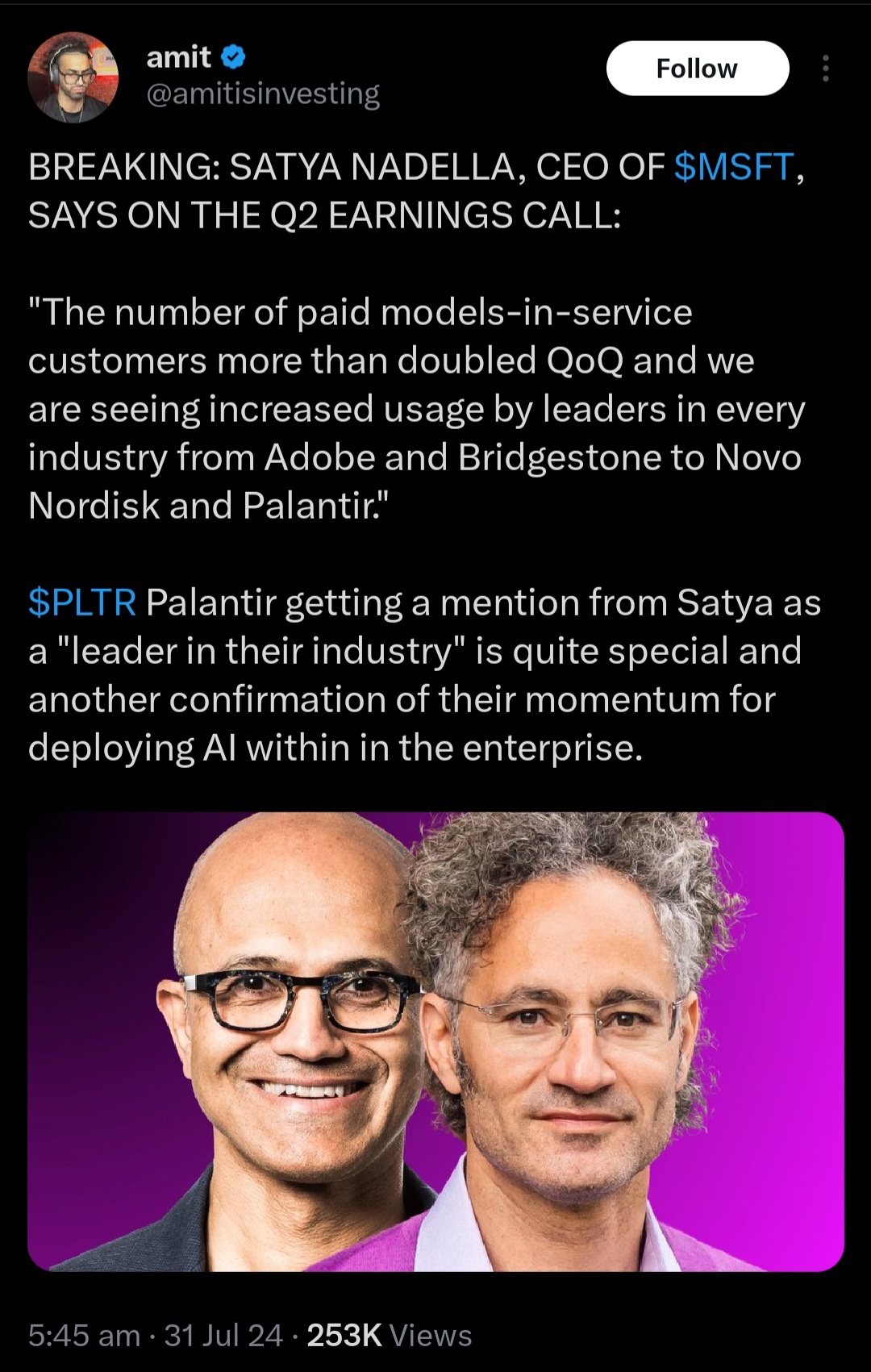 $Palantir (PLTR.US)$ 微軟首席執行官在帕蘭蒂爾。