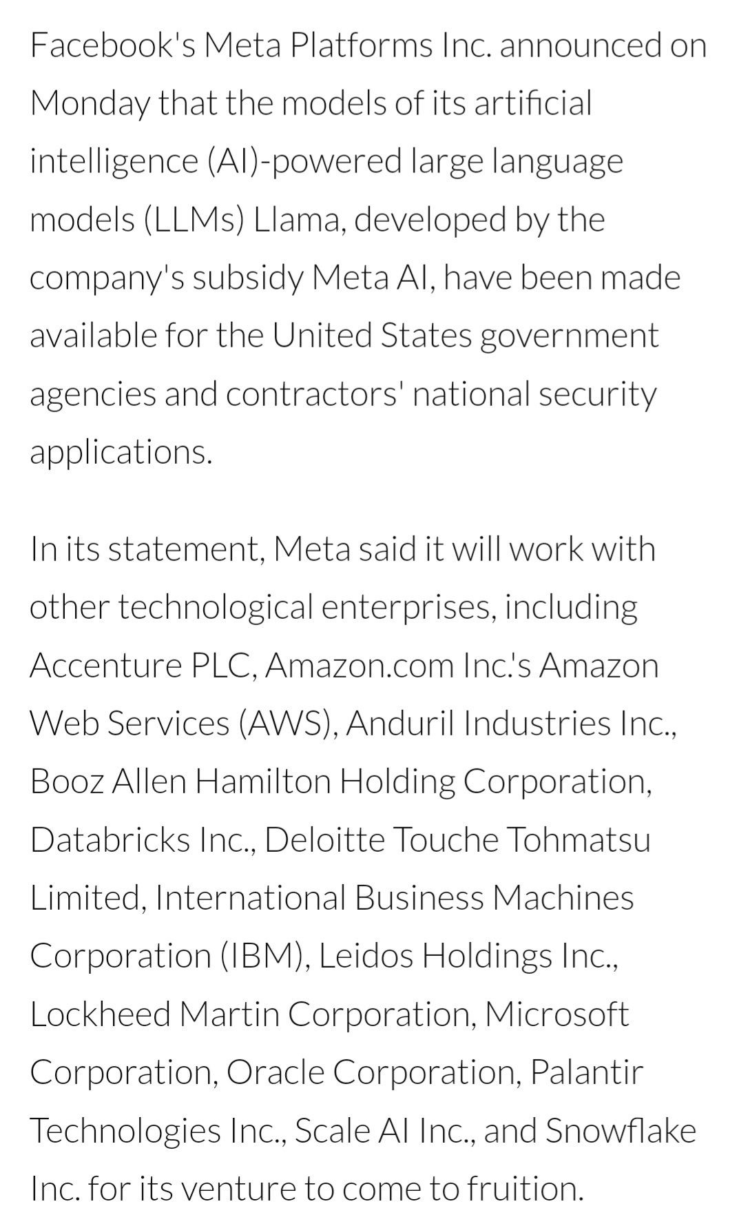 $Palantir (PLTR.US)$ BREAKING: META IS NOW WORKING WITH PALANTIR TO BRING THEIR LLAMA LARGE LANGUAGE MODEL INTO THE US GOVERNMENT FOR DEFENSE AND NATIONAL SECUR...