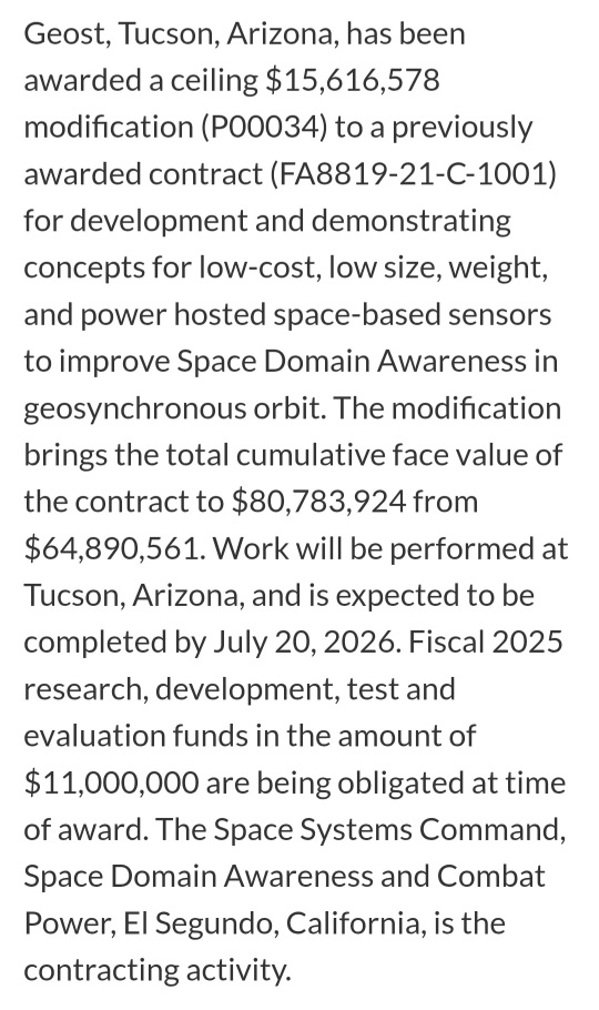 GEOST $15.6 mil contract awarded 12th August 2025