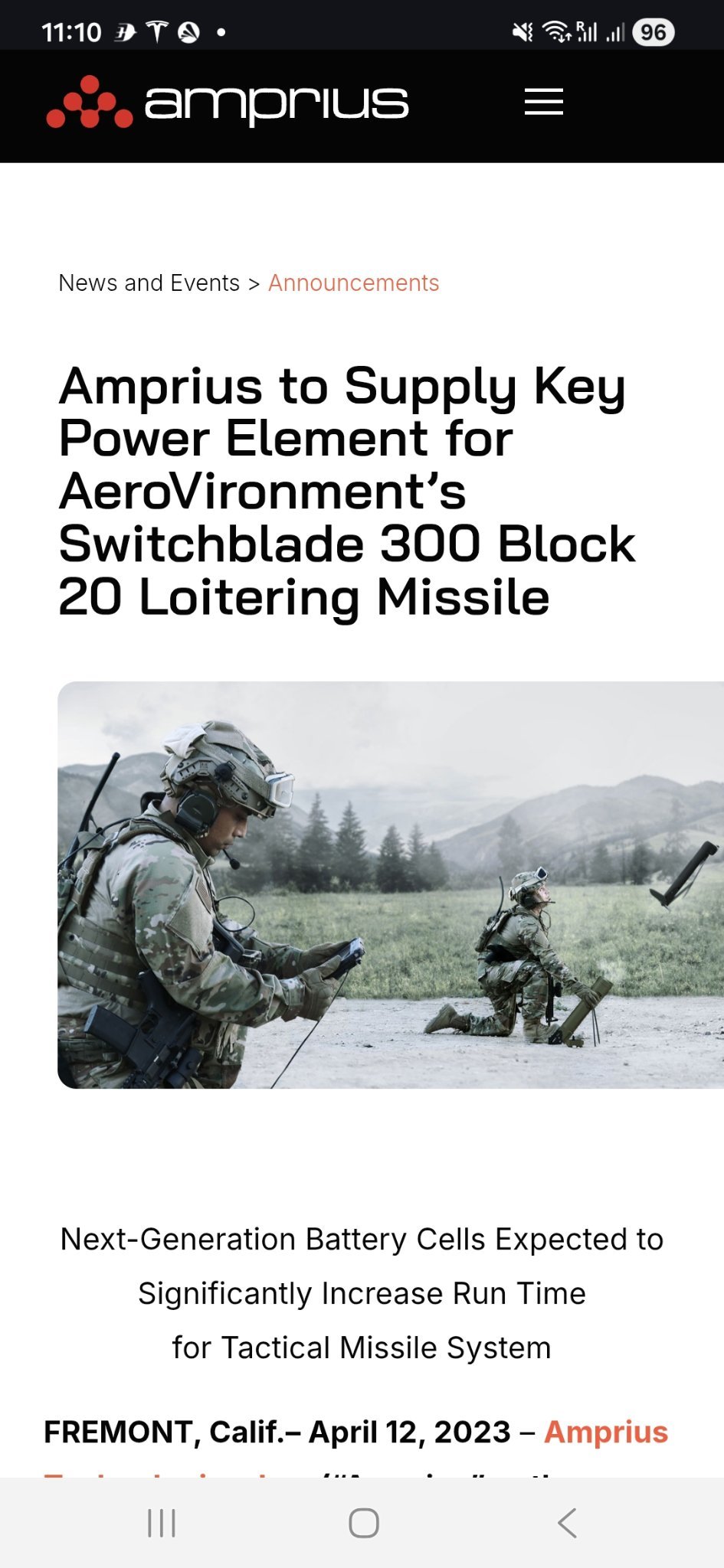$Amprius Technologies (AMPX.US)$ Amprius batt for Switchblades.[Onlooker]
