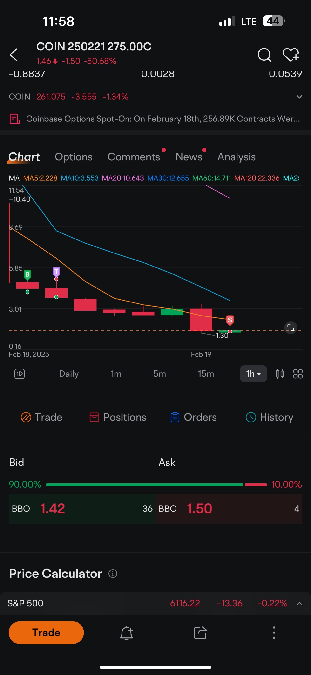 $COIN 250221 275.00C$ big loss i will never trade on this stock again